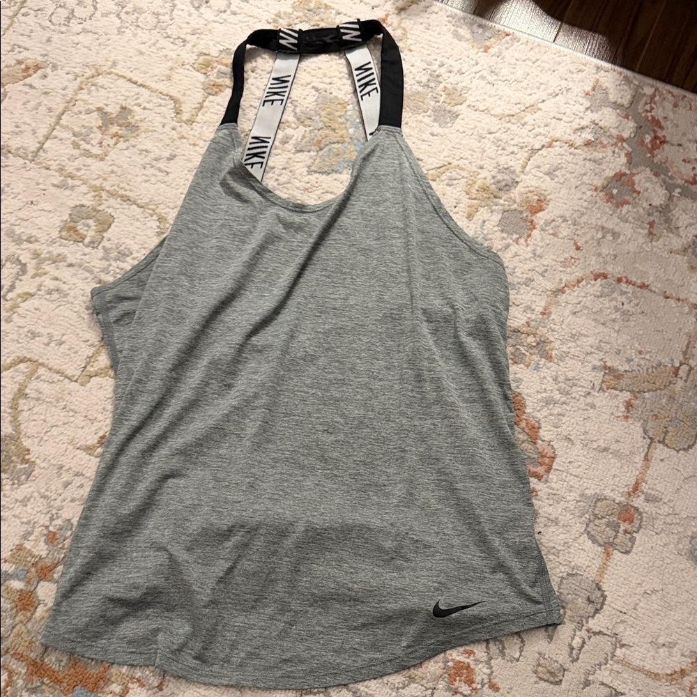 Nike Light Gray Heather Tank with Branded Black-and-White Straps